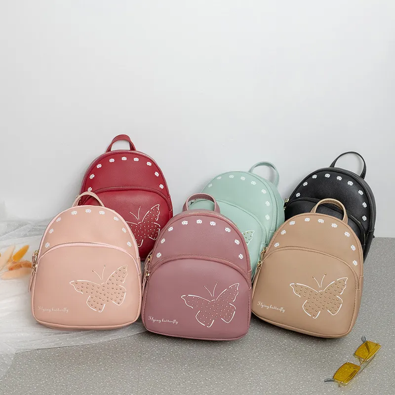 Women Fashion Butterfly Print PU Bucket Backpack Street Style