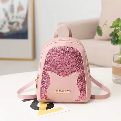 Women Fashion Sequin Cat PU Backpack Small Animal Pattern