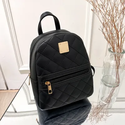 Women Fashion Embroidered Solid Color Backpack PU Zipper Geometric Vertical Square