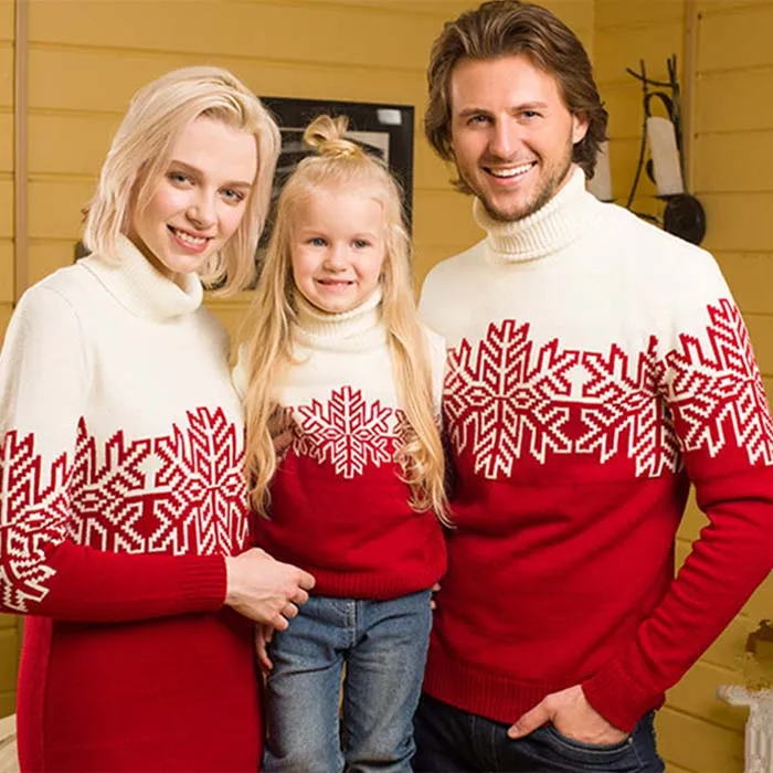 Christmas Parent-Child Family Matching Jacquard Long Sleeve Knitted Sweater Crew Neck Pullover