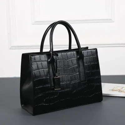 Women Fashion Large-Capacity Crocodile Pattern PU Shoulder Handbag Tote