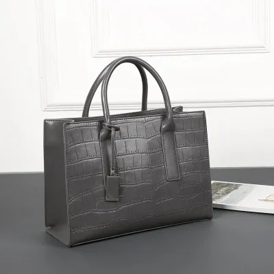 Women Fashion Large-Capacity Crocodile Pattern PU Shoulder Handbag Tote