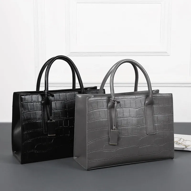 Women Fashion Large-Capacity Crocodile Pattern PU Shoulder Handbag Tote
