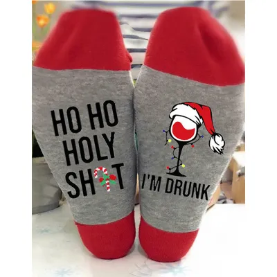 Fashion Alphabet Print Christmas Socks Unisex Cotton Party Novelty Winter