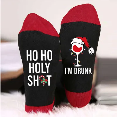Fashion Alphabet Print Christmas Socks Unisex Cotton Party Novelty Winter