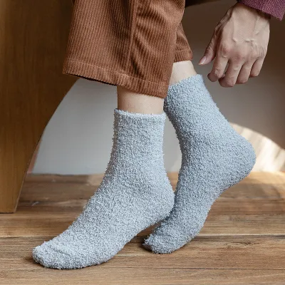 Men Winter Solid Color Plush Socks