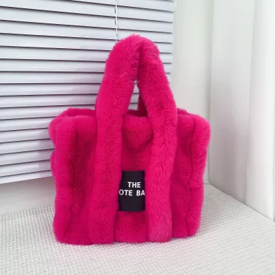 Women Fashion Solid Color Square Plush Large Capacity Tote Bag