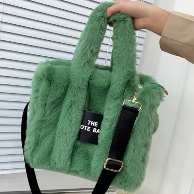 Women Fashion Solid Color Square Plush Large Capacity Tote Bag