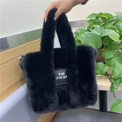 Women Fashion Solid Color Square Plush Large Capacity Tote Bag