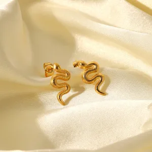Ladies Fashion Personality 18K Gold Plated Stainless Steel Snake Stud Earrings