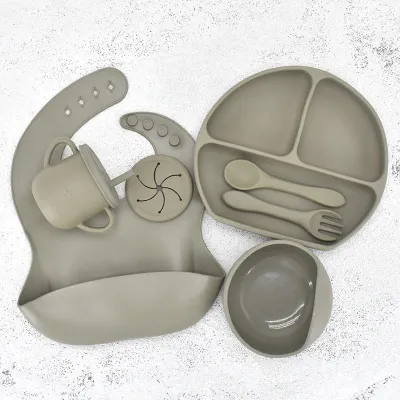 Children Kids Baby Silicone Feeding Tableware 7pcs Set Non-Toxic BPA-Free