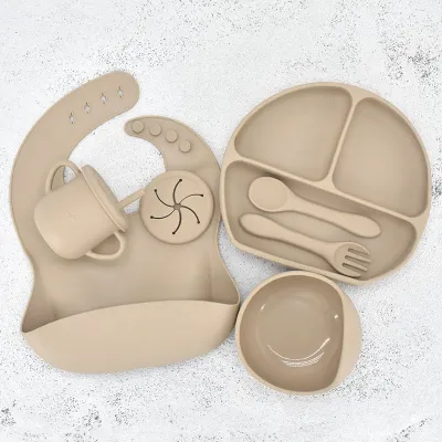 Children Kids Baby Silicone Feeding Tableware 7pcs Set Non-Toxic BPA-Free
