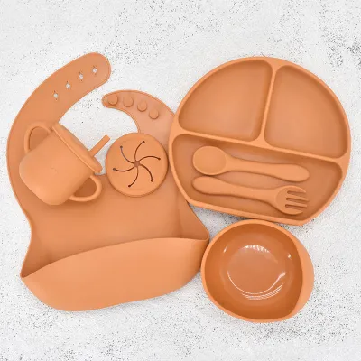 Children Kids Baby Silicone Feeding Tableware 7pcs Set Non-Toxic BPA-Free