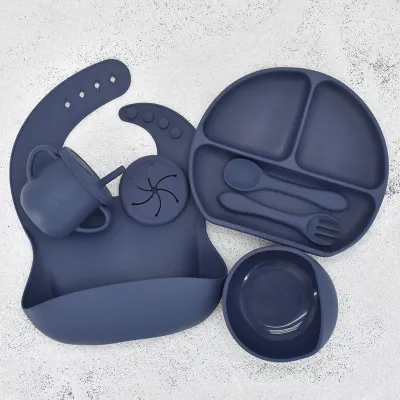 Children Kids Baby Silicone Feeding Tableware 7pcs Set Non-Toxic BPA-Free