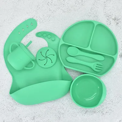 Children Kids Baby Silicone Feeding Tableware 7pcs Set Non-Toxic BPA-Free
