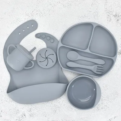 Children Kids Baby Silicone Feeding Tableware 7pcs Set Non-Toxic BPA-Free