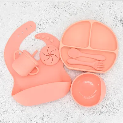 Children Kids Baby Silicone Feeding Tableware 7pcs Set Non-Toxic BPA-Free