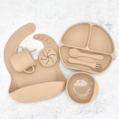 Children Kids Baby Silicone Feeding Tableware 7pcs Set Non-Toxic BPA-Free