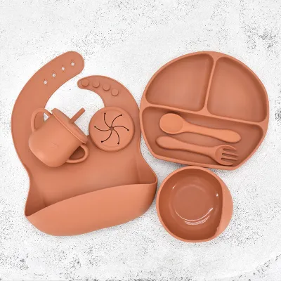 Children Kids Baby Silicone Feeding Tableware 7pcs Set Non-Toxic BPA-Free
