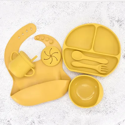 Children Kids Baby Silicone Feeding Tableware 7pcs Set Non-Toxic BPA-Free