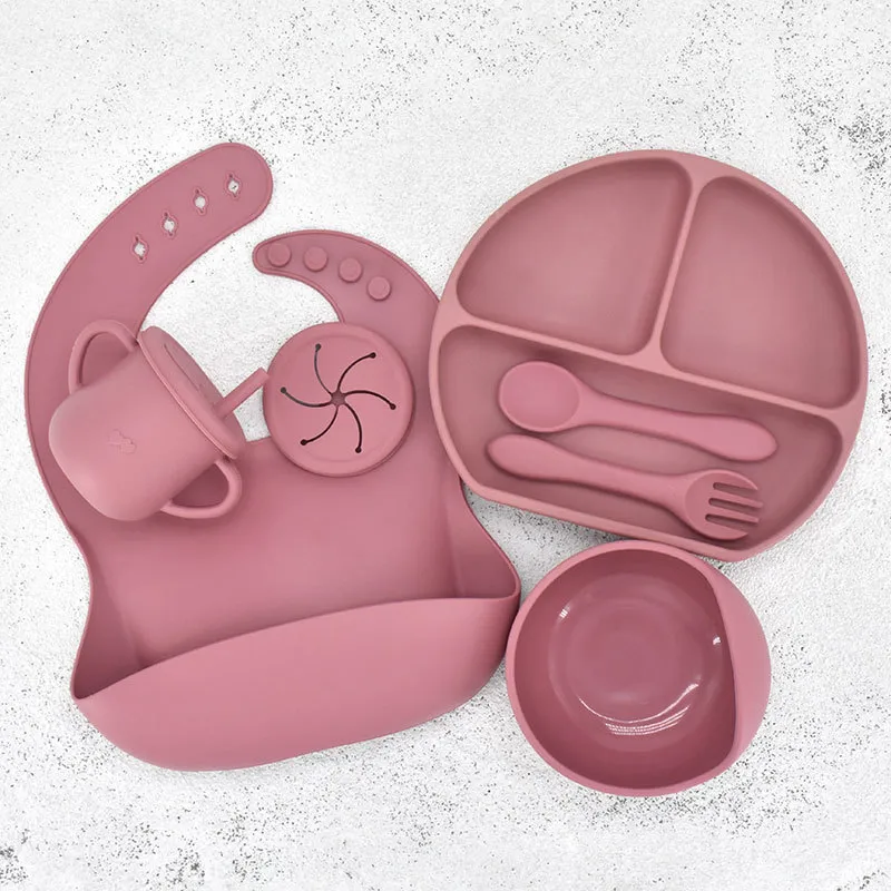 Children Kids Baby Silicone Feeding Tableware 7pcs Set Non-Toxic BPA-Free