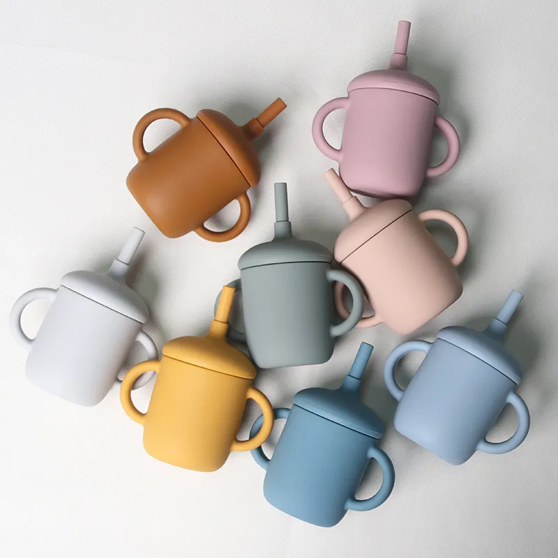 Children Kids Baby Silicone Drinking Straw Cup Training Cup - Straight 13*12*12cm Silica Gel