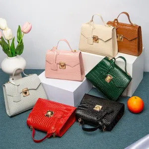 Women Fashion Crocodile Pattern PU Crossbody Bag Lock Closure Street Style