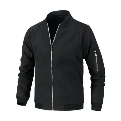 Men Plus Size Casual Stand Collar Zipper Long Sleeve Jacket