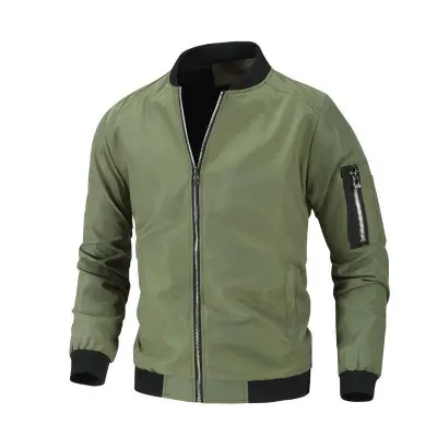 Men Plus Size Casual Stand Collar Zipper Long Sleeve Jacket