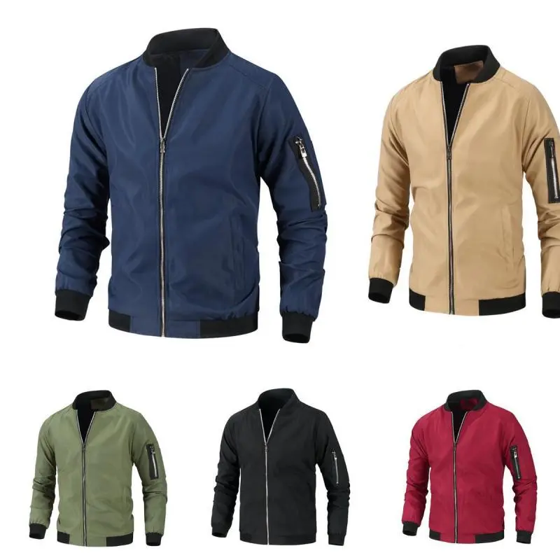 Men Plus Size Casual Stand Collar Zipper Long Sleeve Jacket