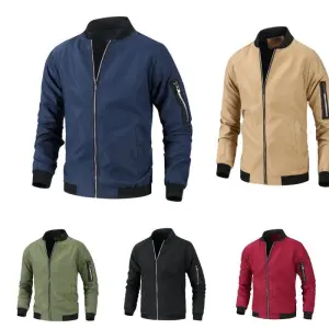 Men Plus Size Casual Stand Collar Zipper Long Sleeve Jacket