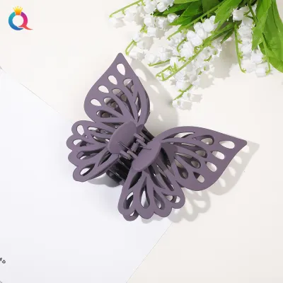 Women Popular Solid Color Large Hollow Butterfly Double-Layer Grab Clip Shark Clip