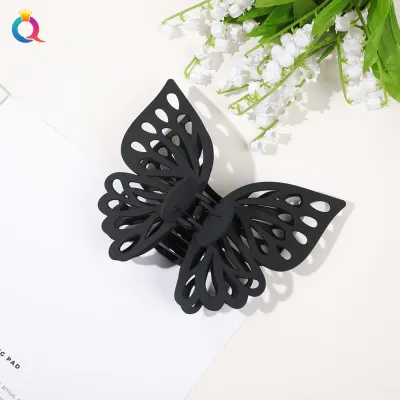 Women Popular Solid Color Large Hollow Butterfly Double-Layer Grab Clip Shark Clip