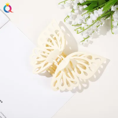 Women Popular Solid Color Large Hollow Butterfly Double-Layer Grab Clip Shark Clip