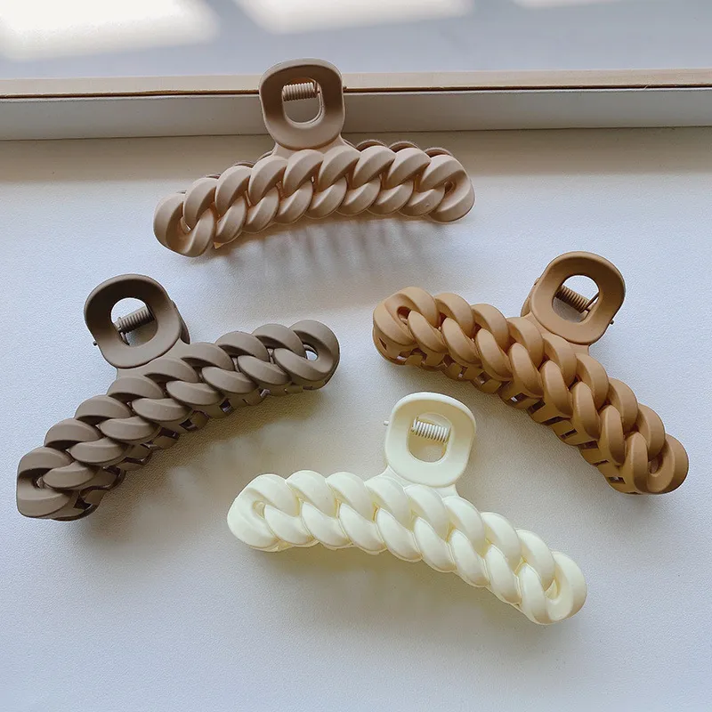 Wholesale Women Simple Milk Tea Color Chain Shark Clip Hair Back Head Catch Clip