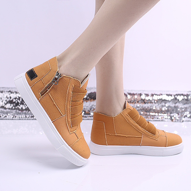 Wholesale Women Fashion Round Toe Mid-Top Canvas Raw Edge