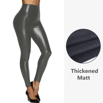 Women Sexy Shiny PU Leather High Waist Skinny Cropped Pants Leggings