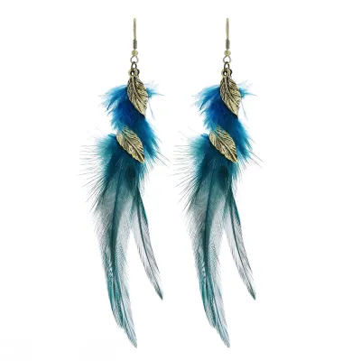 Women's Bohemian Feather Metal Long Dangle Earrings Autumn Winter