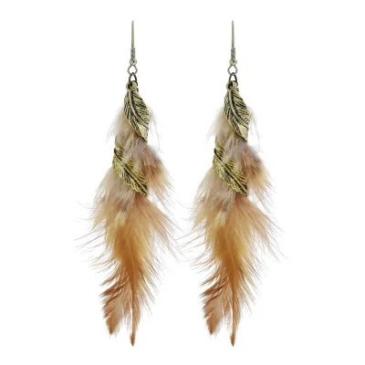 Women's Bohemian Feather Metal Long Dangle Earrings Autumn Winter