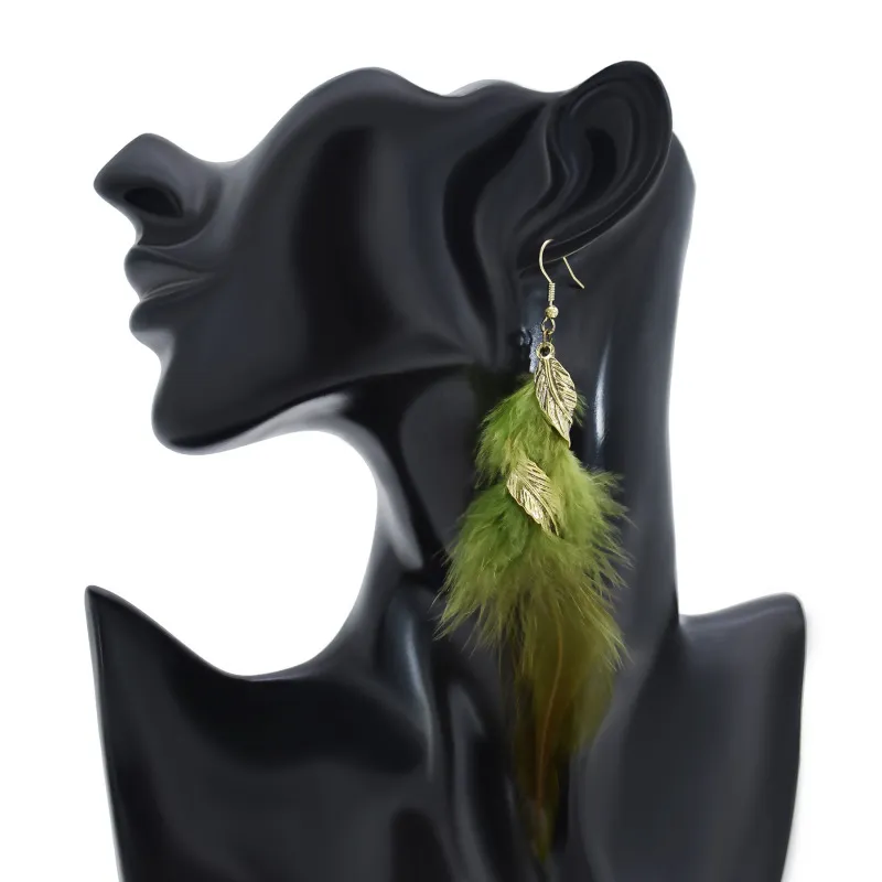 Women's Bohemian Feather Metal Long Dangle Earrings Autumn Winter