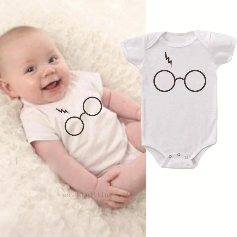 Toddlers Newborn Baby Girls Boys Glasses Print Short-Sleeved Bodysuit Unisex Polyester