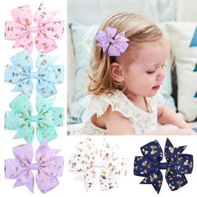 Children Kids Toddlers Girls Ribbed Bow Hairpin Hair Accessories