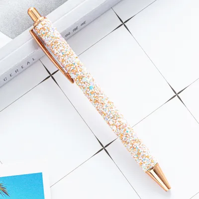 Cute Cartoon Metal Glitter Powder Ballpoint Pen - Press Type Bullet 1.0, Multicolor Stationery for Office Advertising Gifts