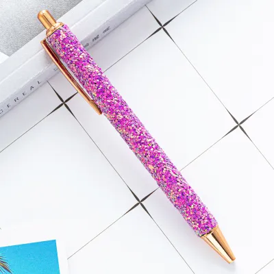 Cute Cartoon Metal Glitter Powder Ballpoint Pen - Press Type Bullet 1.0, Multicolor Stationery for Office Advertising Gifts