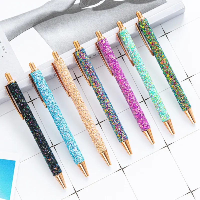 Cute Cartoon Metal Glitter Powder Ballpoint Pen - Press Type Bullet 1.0, Multicolor Stationery for Office Advertising Gifts