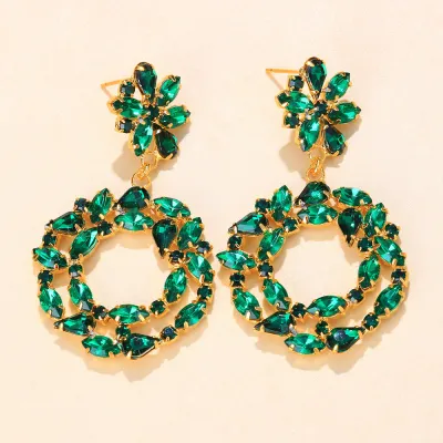 Wholesale Women Fashion Geometric Green Diamond Earrings