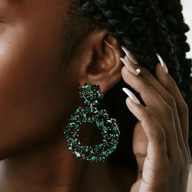 Wholesale Women Fashion Geometric Green Diamond Earrings
