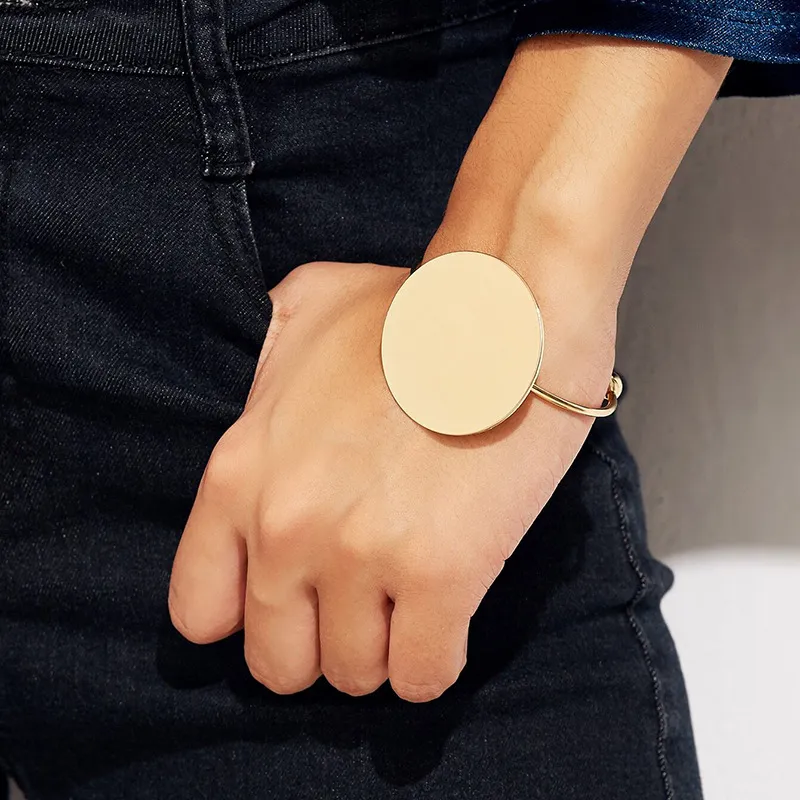 Women Fashion Simple Round Glossy Metal Open Bracelet
