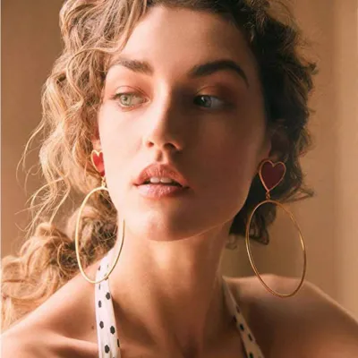 Wholesale Women Fashion Heart Simple Enameled Geometric Big Round Earrings
