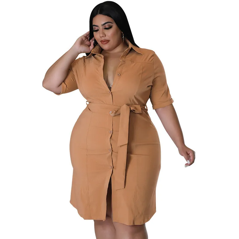 Fashion to Figure Plus Size Jaleesa Belted Shirt Dress in Brown Size 0 -  ShopStyle